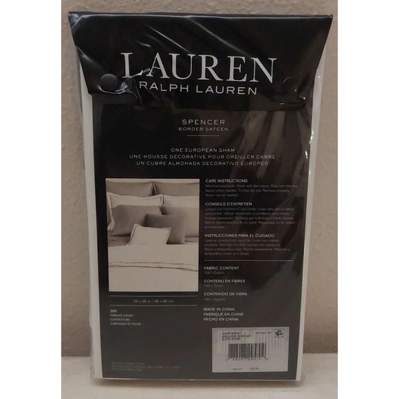 Ralph Lauren SPENCER BORDER SATEEN 100% Cotton WHITE European Euro Pillow Sham - Picture 5 of 10